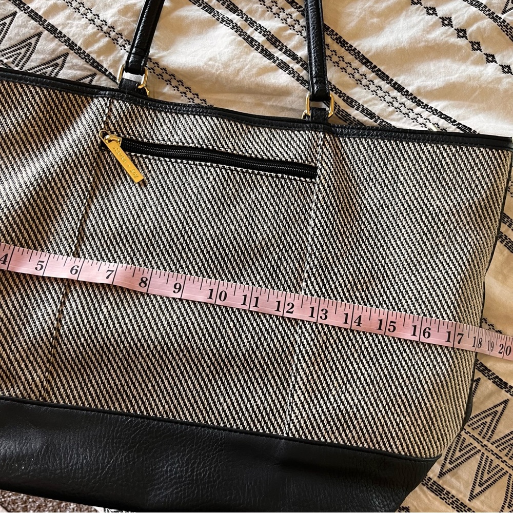 Olivia & Joy black gray linen blend tote handbag purse - Picture 8 of 11